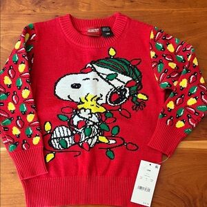 Peanuts Red Sweater with Snoopy and Holiday Lights